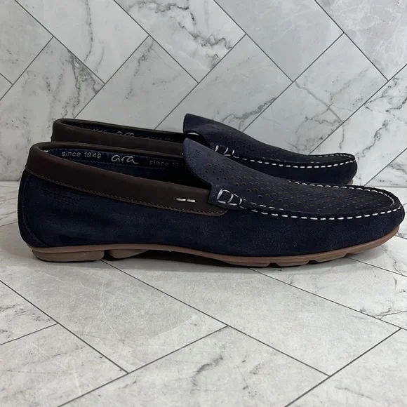 NWT ARA Mens Merrick Navy Suede Slip-On Moccasin Loafers Size 12
